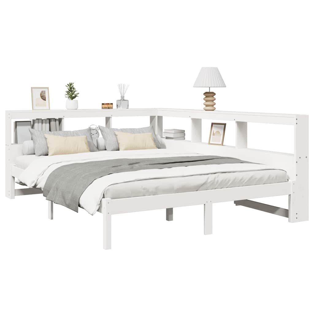 Seng med bokhylle uten madrass hvit 140x190 cm heltre furu