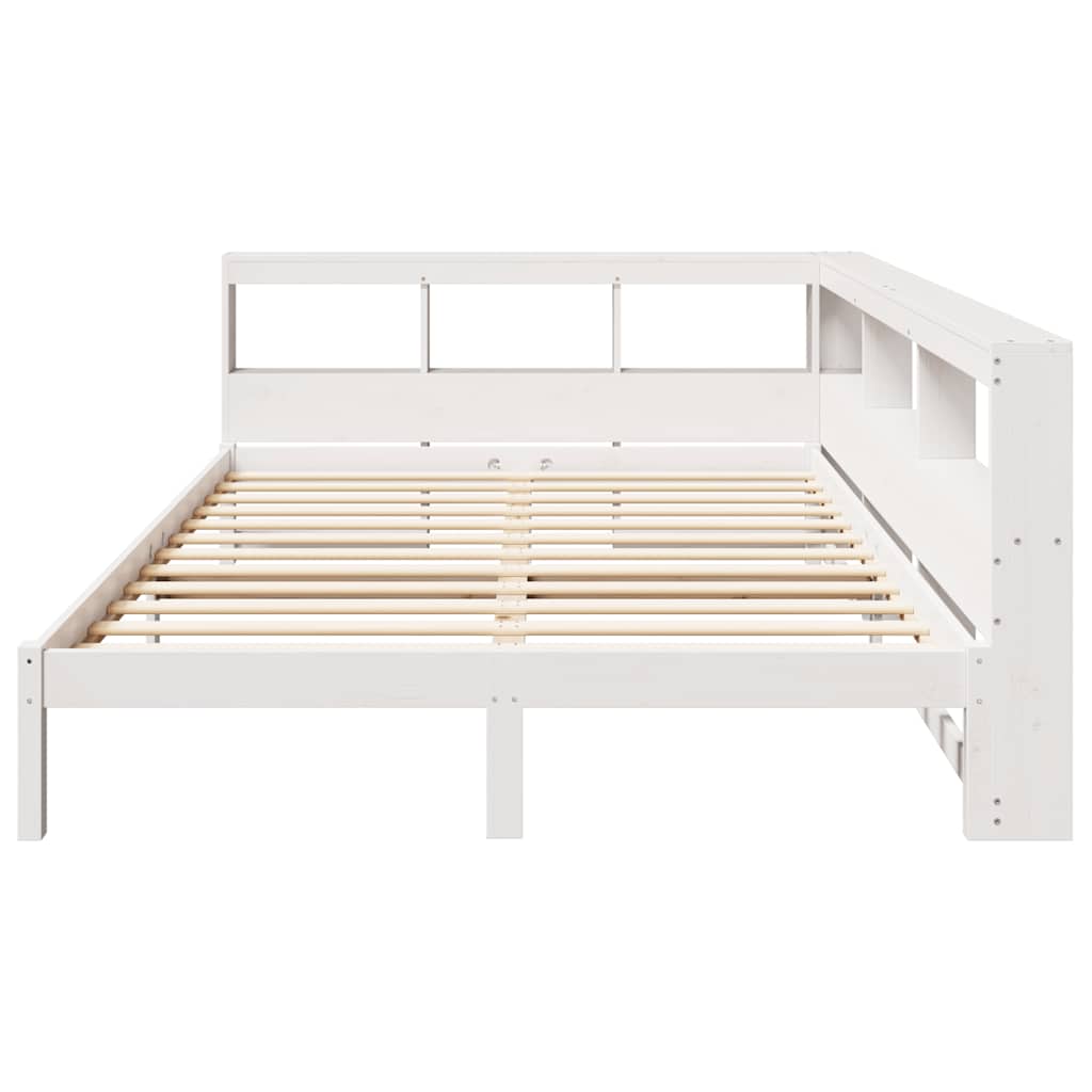 Seng med bokhylle uten madrass hvit 140x190 cm heltre furu