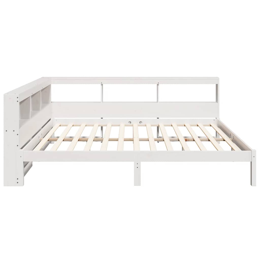 Seng med bokhylle uten madrass hvit 140x190 cm heltre furu