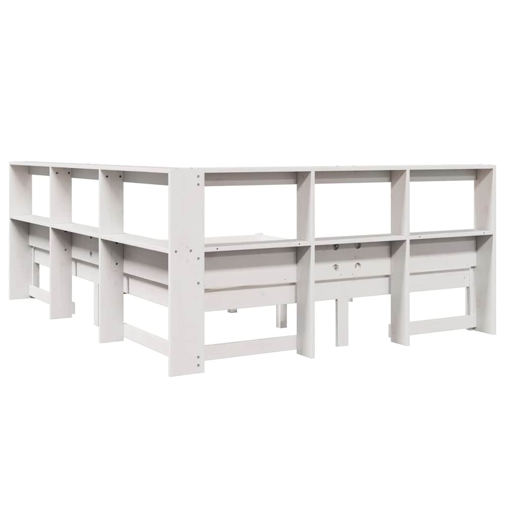 Seng med bokhylle uten madrass hvit 140x190 cm heltre furu