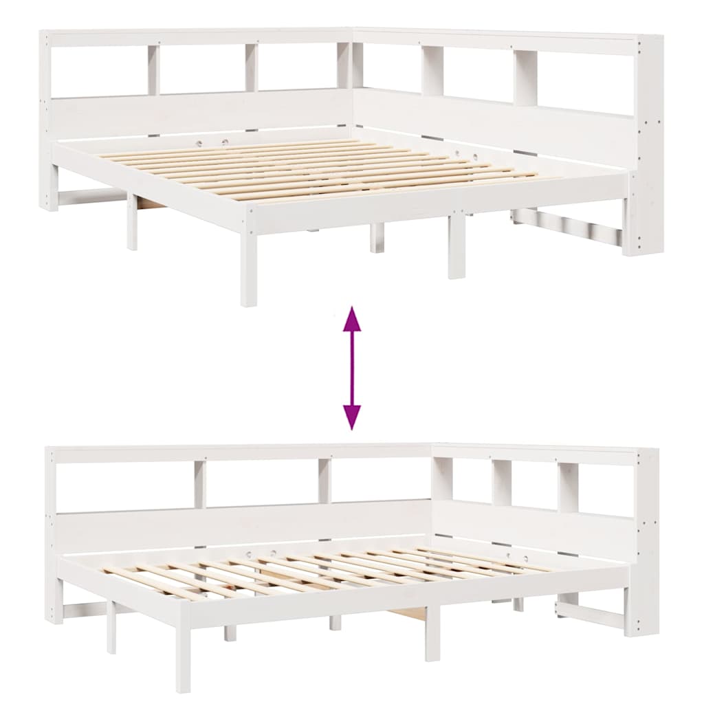 Seng med bokhylle uten madrass hvit 140x190 cm heltre furu