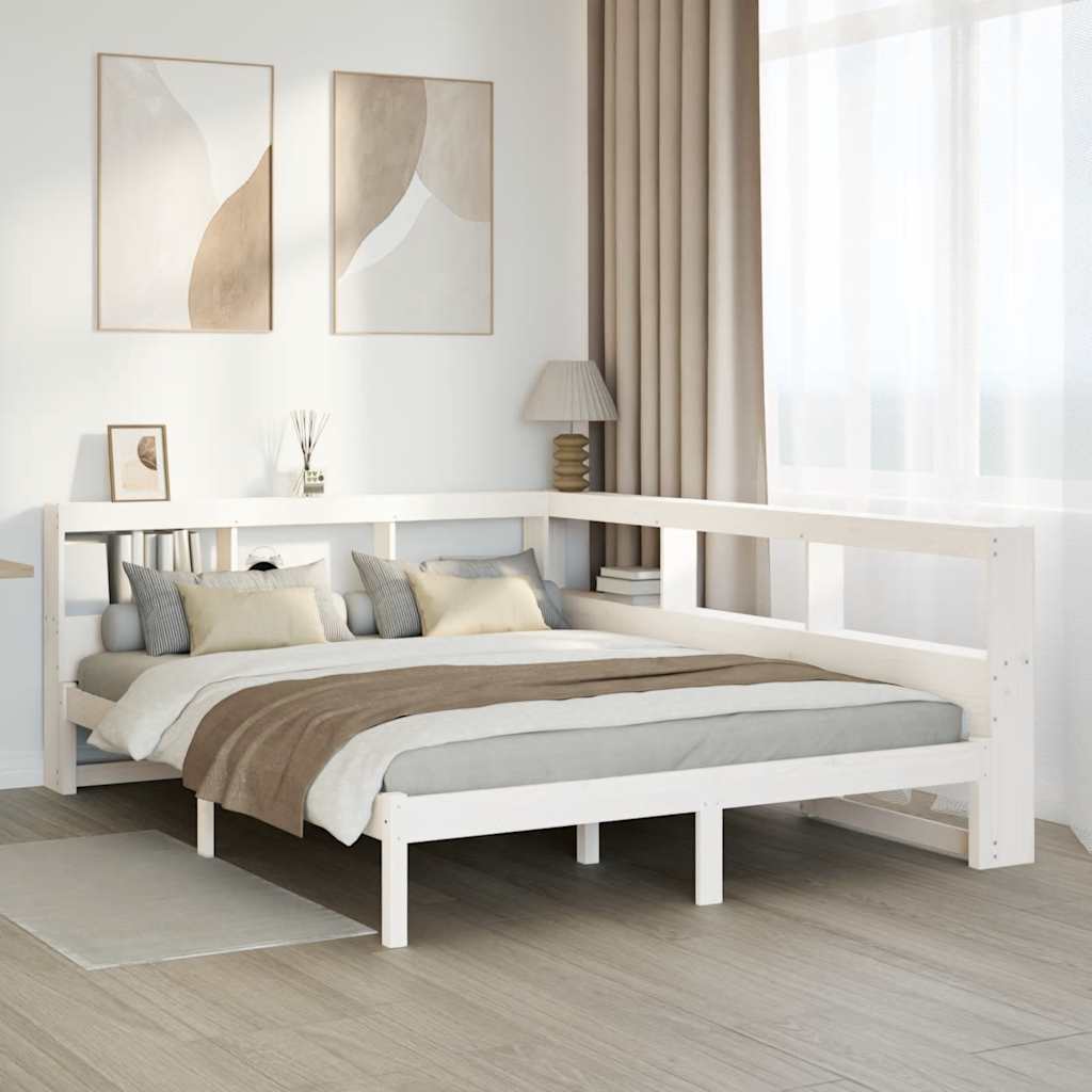 Seng med bokhylle uten madrass hvit 140x190 cm heltre furu