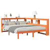 Seng med bokhylle uten madrass voksbrun 140x190 cm heltre furu