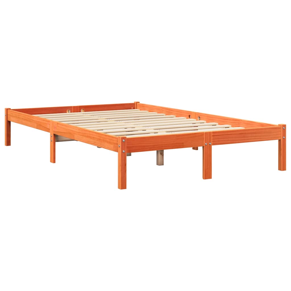 Seng med bokhylle uten madrass voksbrun 135x190 cm heltre furu