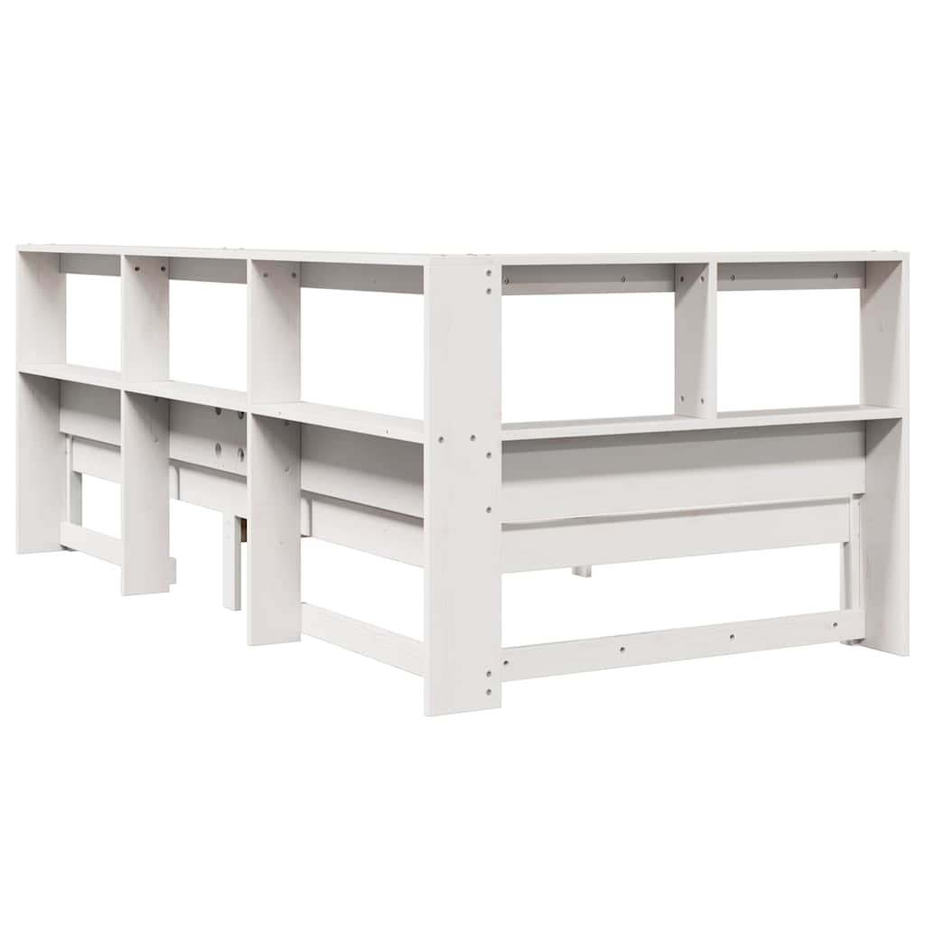 Seng med bokhylle uten madrass hvit 75x190 cm heltre furu