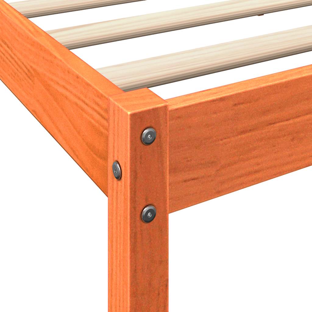 Seng med bokhylle uten madrass voksbrun 75x190 cm heltre furu