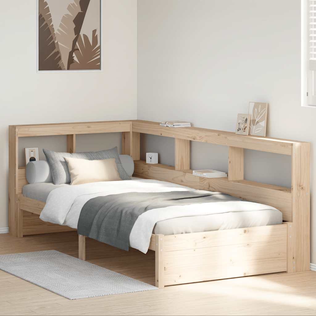 Seng med bokhylle uten madrass 100x200 cm heltre furu