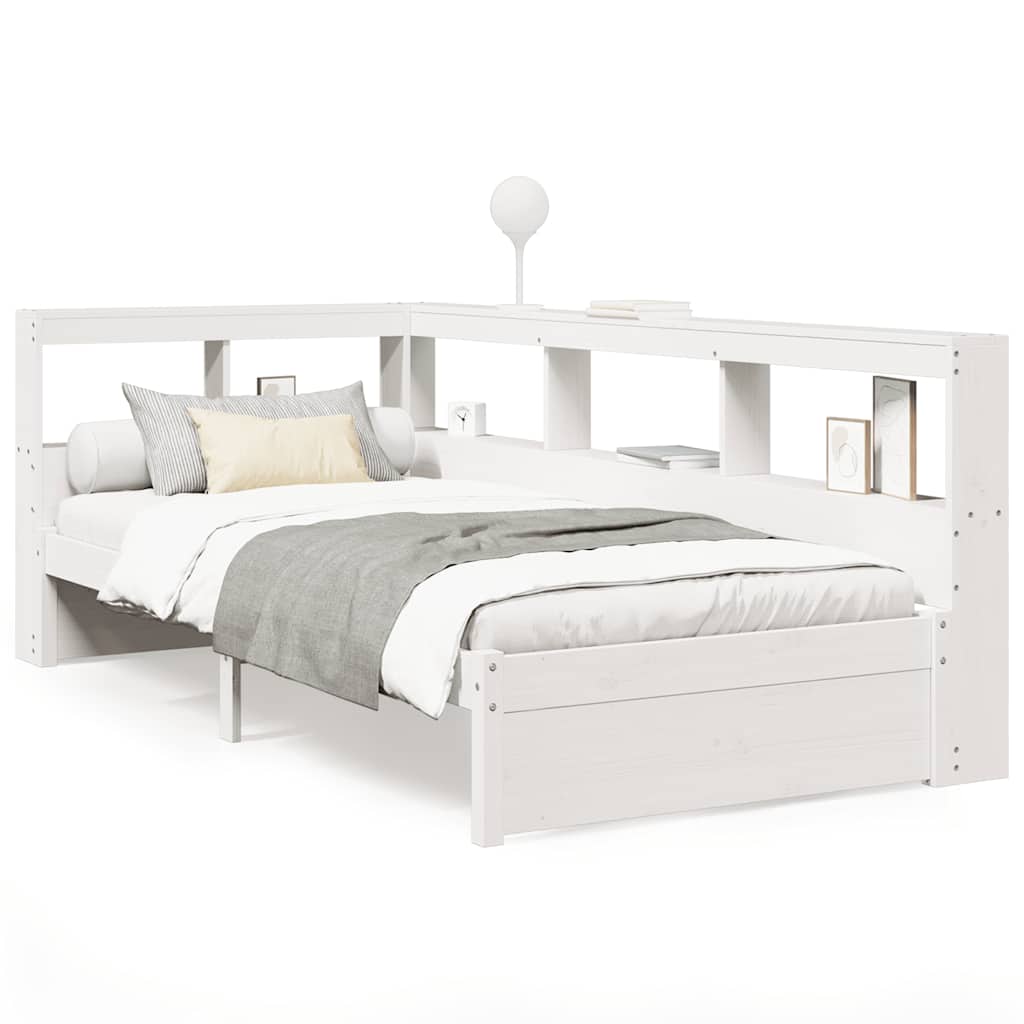 Seng med bokhylle uten madrass hvit 100x200 cm heltre furu