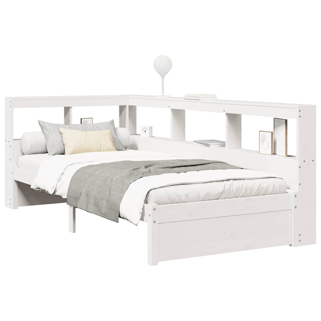 Seng med bokhylle uten madrass hvit 100x200 cm heltre furu