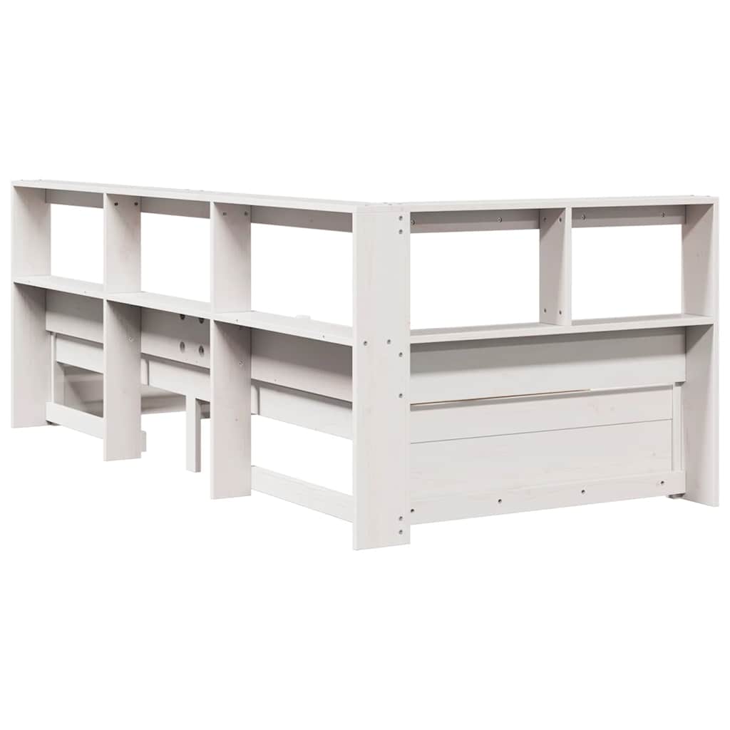 Seng med bokhylle uten madrass hvit 100x200 cm heltre furu