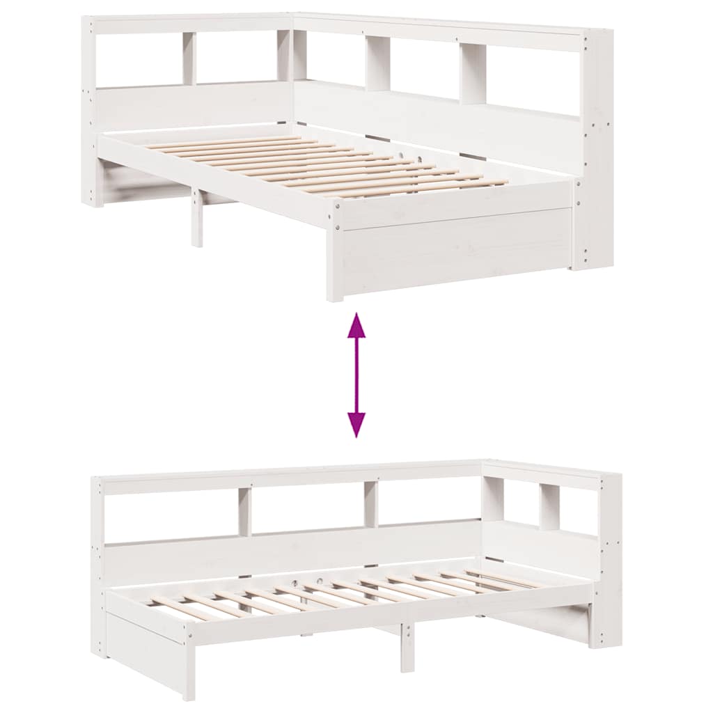 Seng med bokhylle uten madrass hvit 100x200 cm heltre furu