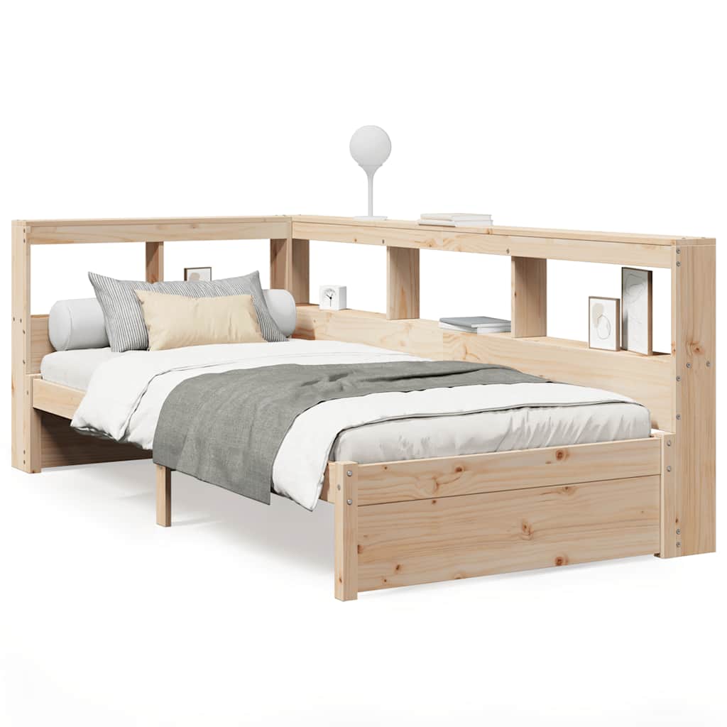 Seng med bokhylle uten madrass 90x200 cm heltre furu