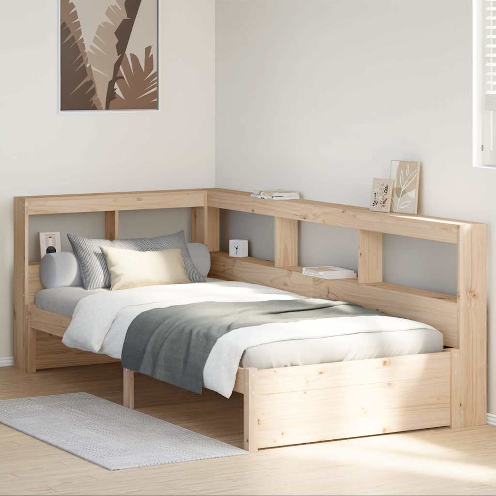 Seng med bokhylle uten madrass 90x200 cm heltre furu