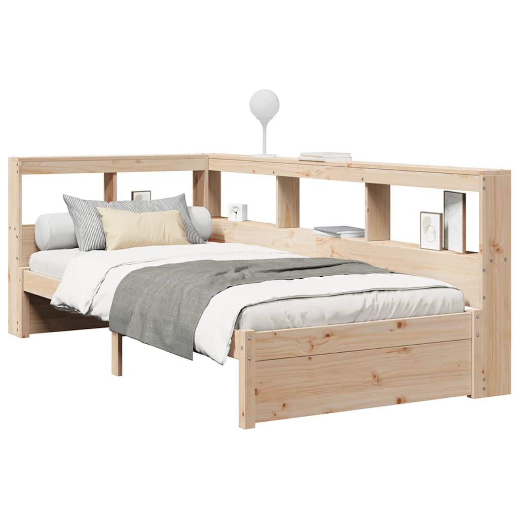Seng med bokhylle uten madrass 90x190 cm heltre furu