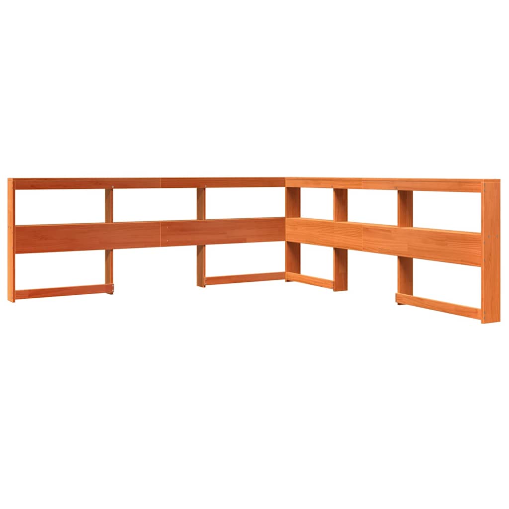 Seng med bokhylle uten madrass voksbrun 180x200 cm heltre furu