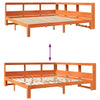 Seng med bokhylle uten madrass voksbrun 180x200 cm heltre furu