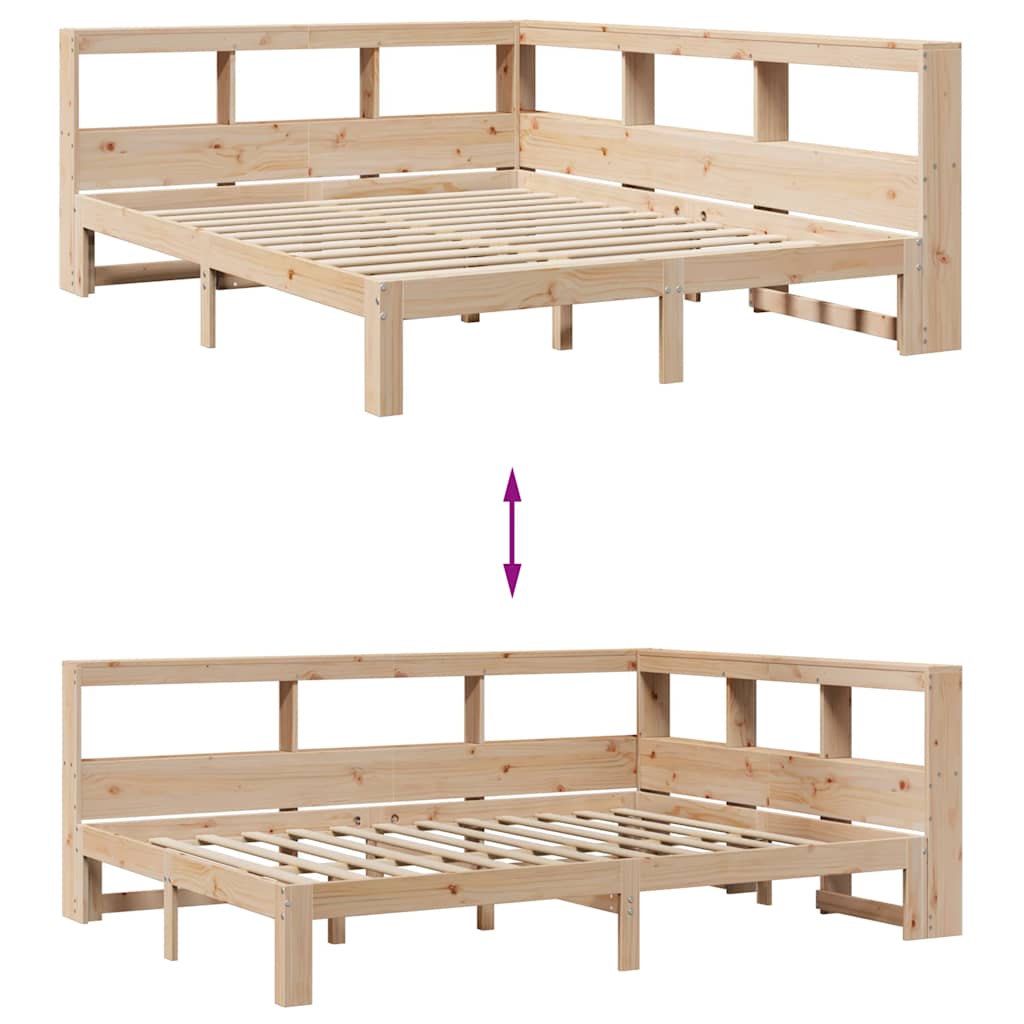 Seng med bokhylle uten madrass 150x200 cm heltre furu