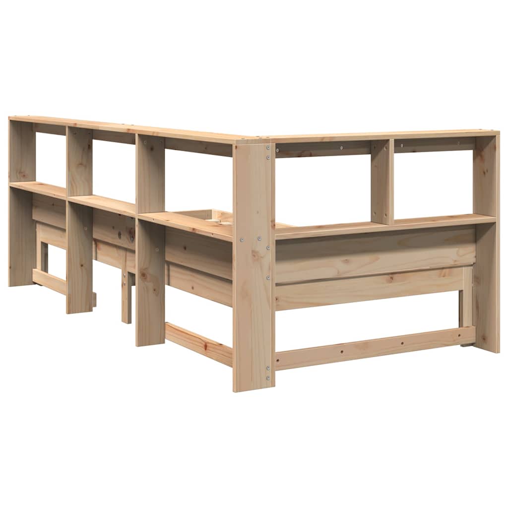 Seng med bokhylle uten madrass 90x200 cm heltre furu