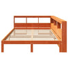 Seng med bokhylle uten madrass voksbrun 140x190 cm heltre furu