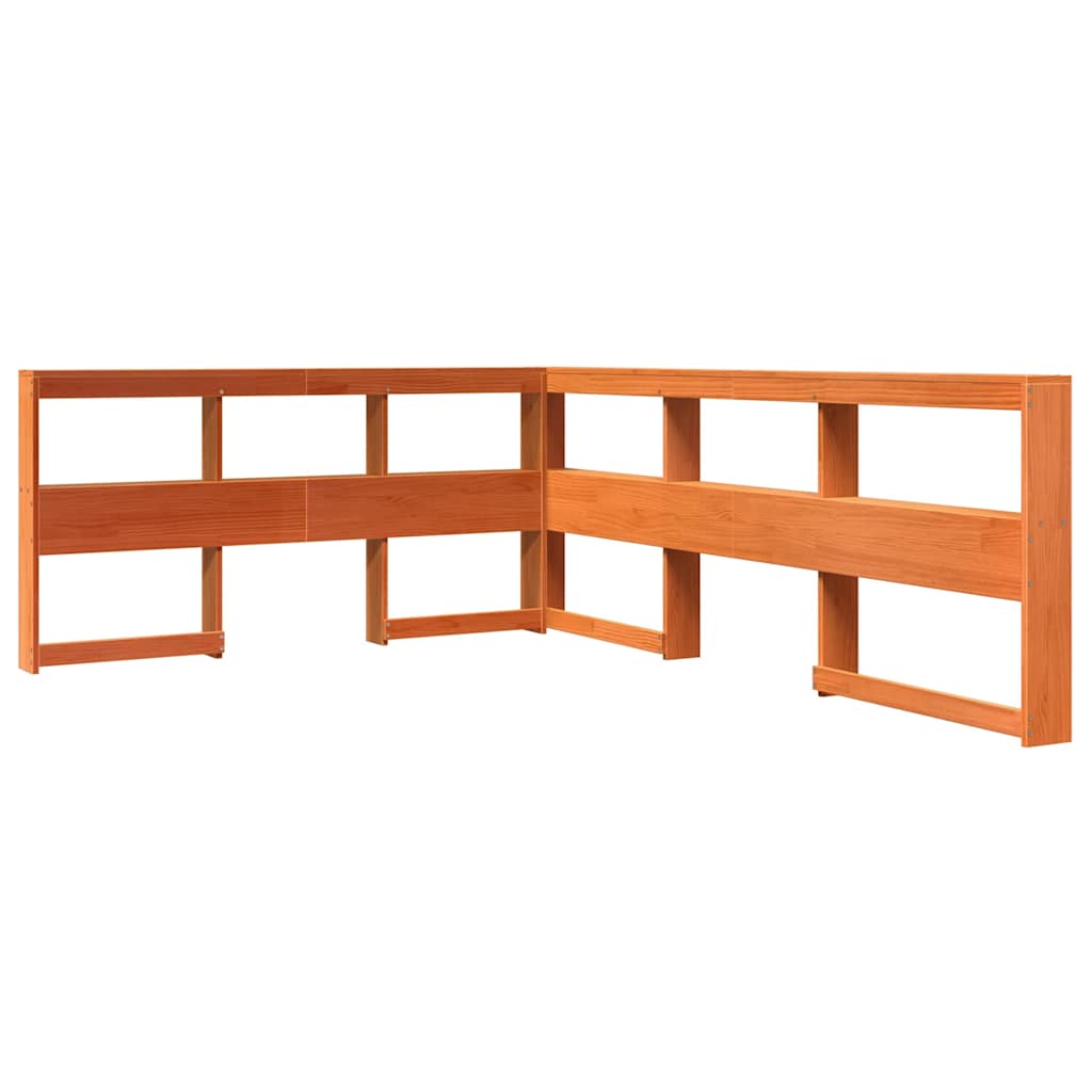 Seng med bokhylle uten madrass voksbrun 140x190 cm heltre furu