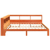 Seng med bokhylle uten madrass voksbrun 140x190 cm heltre furu
