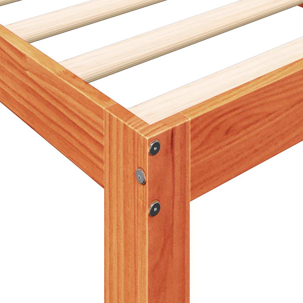 Seng med bokhylle uten madrass voksbrun 75x190 cm heltre furu