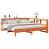 Seng med bokhylle uten madrass voksbrun 180x200 cm heltre furu