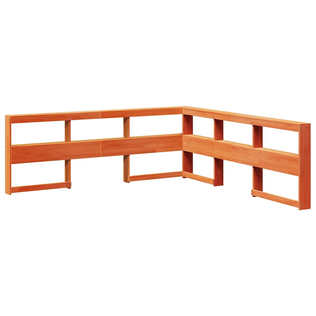 Seng med bokhylle uten madrass voksbrun 180x200 cm heltre furu