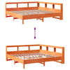 Seng med bokhylle uten madrass voksbrun 180x200 cm heltre furu