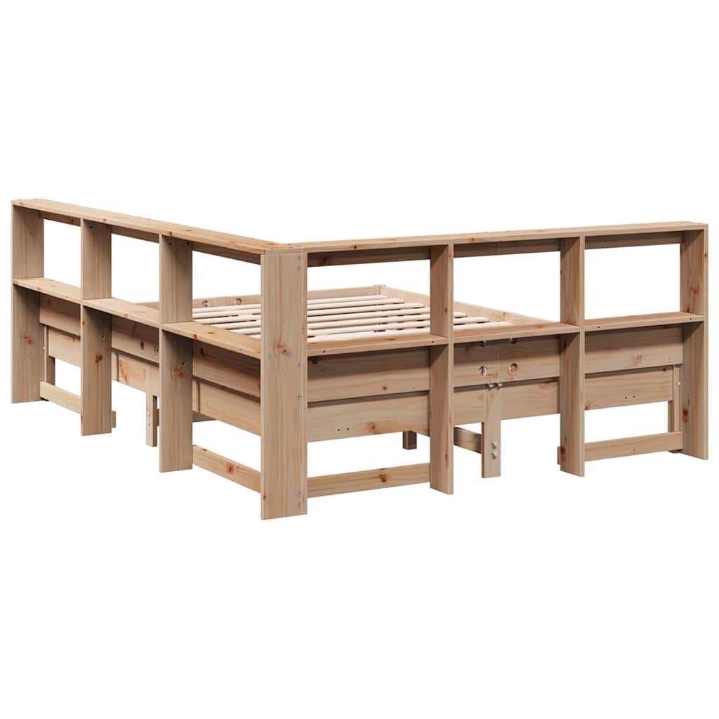 Seng med bokhylle uten madrass 150x200 cm heltre furu