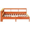 Seng med bokhylle uten madrass voksbrun 140x200 cm heltre furu