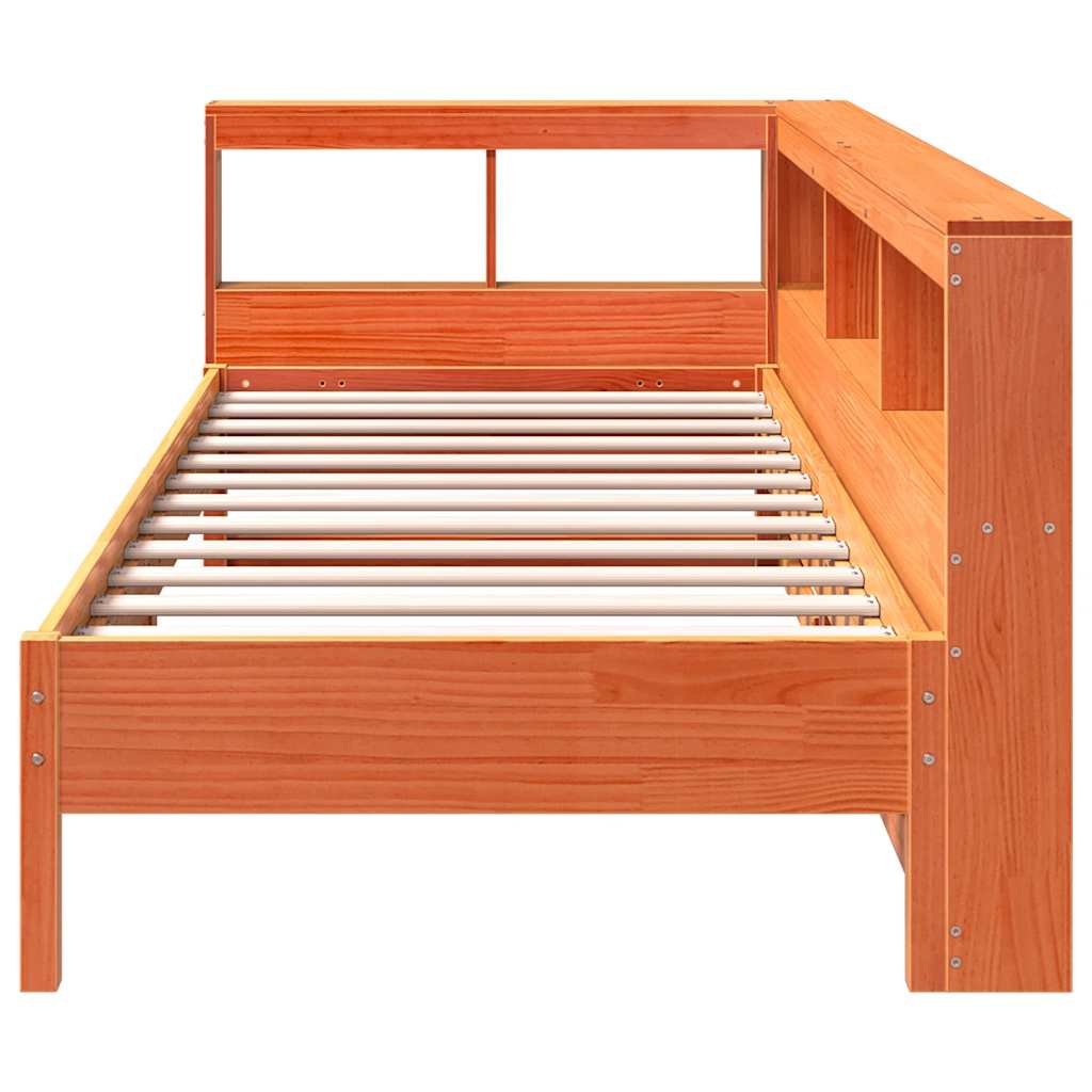 Seng med bokhylle uten madrass voksbrun 100x200 cm heltre furu