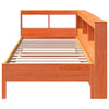 Seng med bokhylle uten madrass voksbrun 90x200 cm heltre furu
