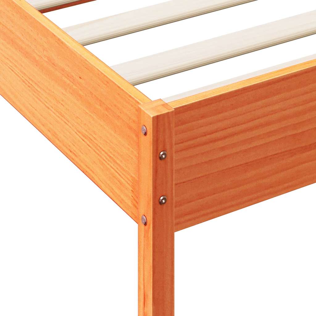 Seng med bokhylle uten madrass voksbrun 90x200 cm heltre furu
