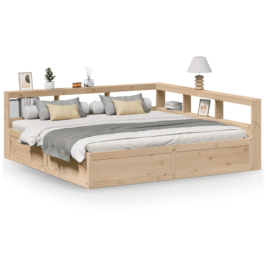 Seng med bokhylle uten madrass 200x200 cm heltre furu
