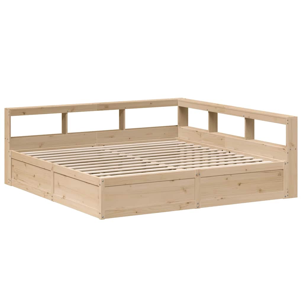 Seng med bokhylle uten madrass 200x200 cm heltre furu