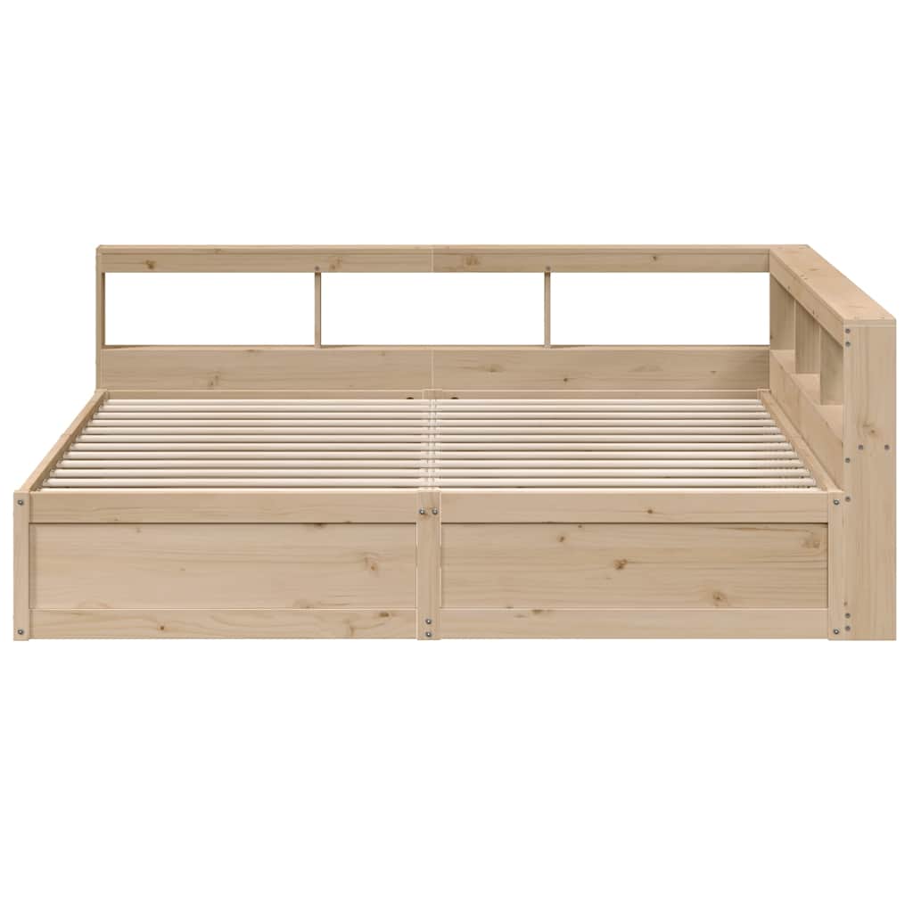 Seng med bokhylle uten madrass 200x200 cm heltre furu