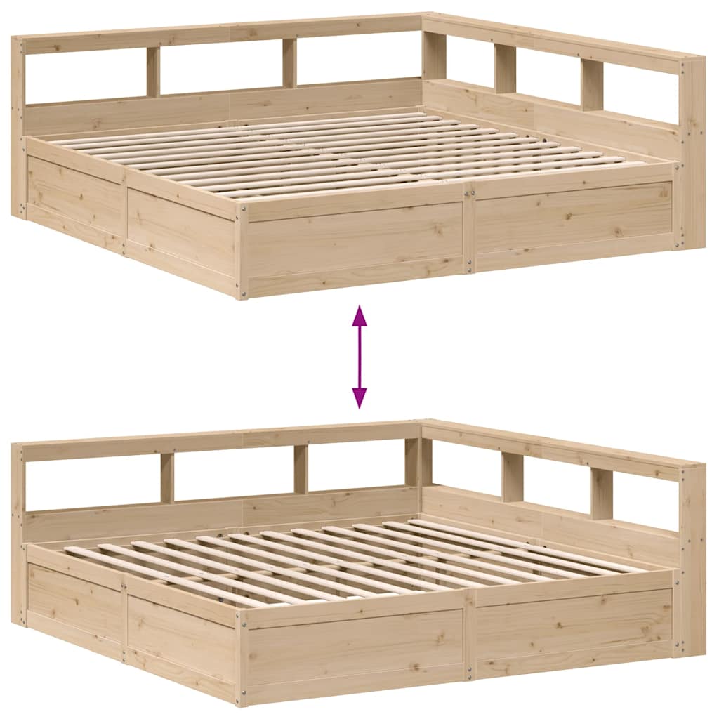 Seng med bokhylle uten madrass 200x200 cm heltre furu