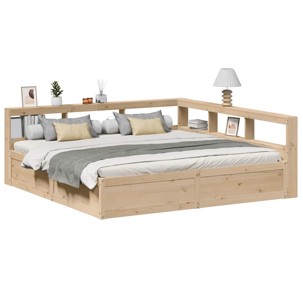 Seng med bokhylle uten madrass 200x200 cm heltre furu