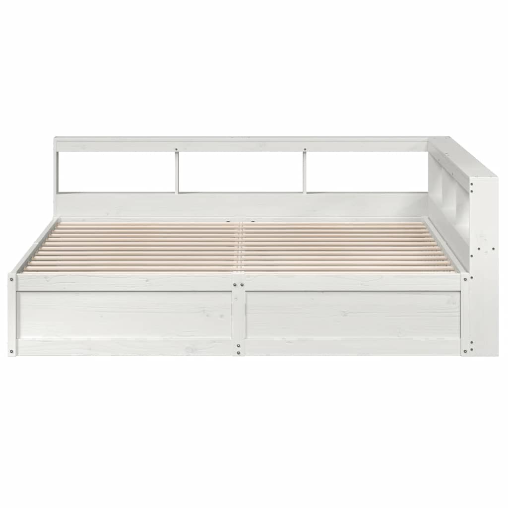 Seng med bokhylle uten madrass hvit 200x200 cm heltre furu