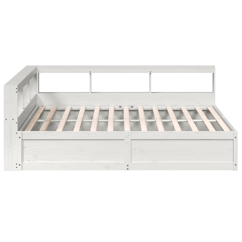 Seng med bokhylle uten madrass hvit 200x200 cm heltre furu