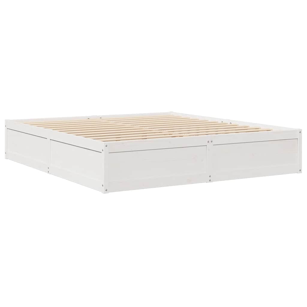 Seng med bokhylle uten madrass hvit 200x200 cm heltre furu