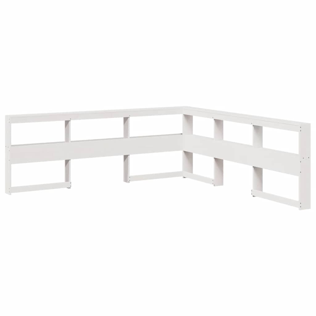 Seng med bokhylle uten madrass hvit 200x200 cm heltre furu