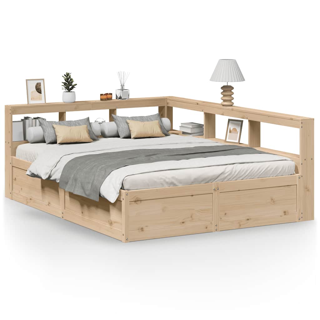 Seng med bokhylle uten madrass 160x200 cm heltre furu