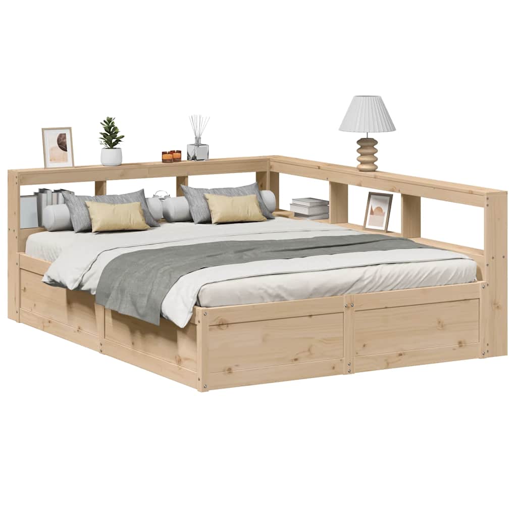 Seng med bokhylle uten madrass 160x200 cm heltre furu
