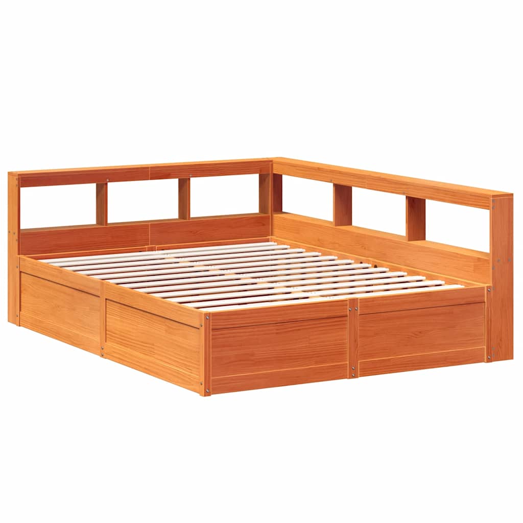 Seng med bokhylle uten madrass voksbrun 160x200 cm heltre furu
