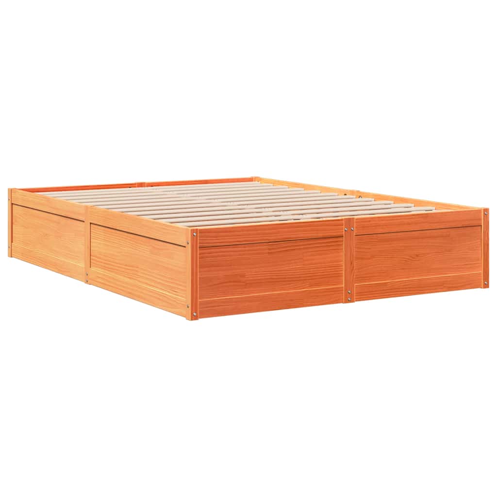 Seng med bokhylle uten madrass voksbrun 160x200 cm heltre furu