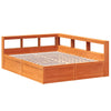 Seng med bokhylle uten madrass voksbrun 140x200 cm heltre furu