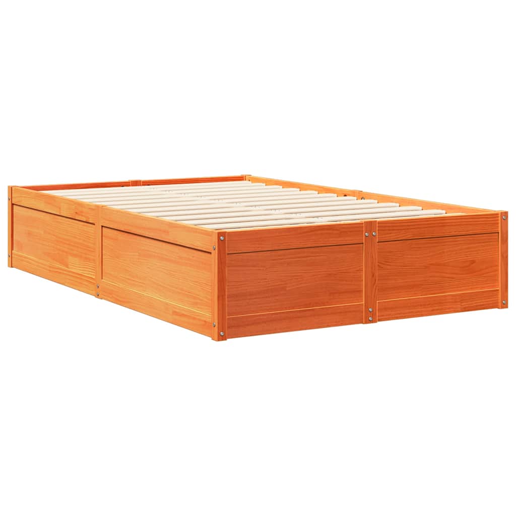 Seng med bokhylle uten madrass voksbrun 120x200 cm heltre furu