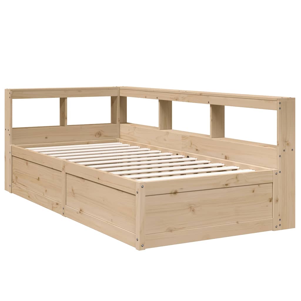 Seng med bokhylle uten madrass 100x200 cm heltre furu